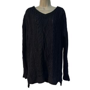 Faded Glory Black Long Sleeve V-Neck Cable Knit Sweater Size XL(16-18) Pre-Owned
